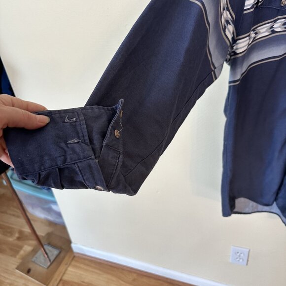 Roper Mens XL Western Shirt Aztec Pattern 100% Cotton Vtg Tall Blue White - Picture 7 of 8